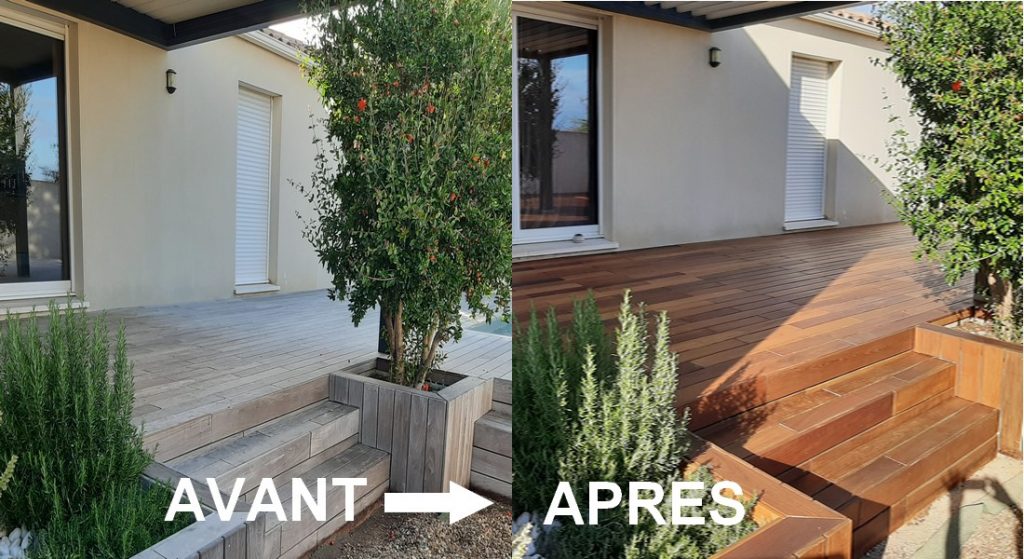 rénovation escalier terrasse en bois exotique